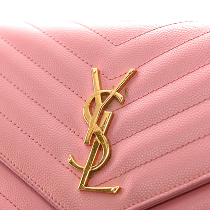 Saint Laurent Grain De Poudre Matelasse Chevron Monogram Chain Wallet Tender Pink 28 of 33