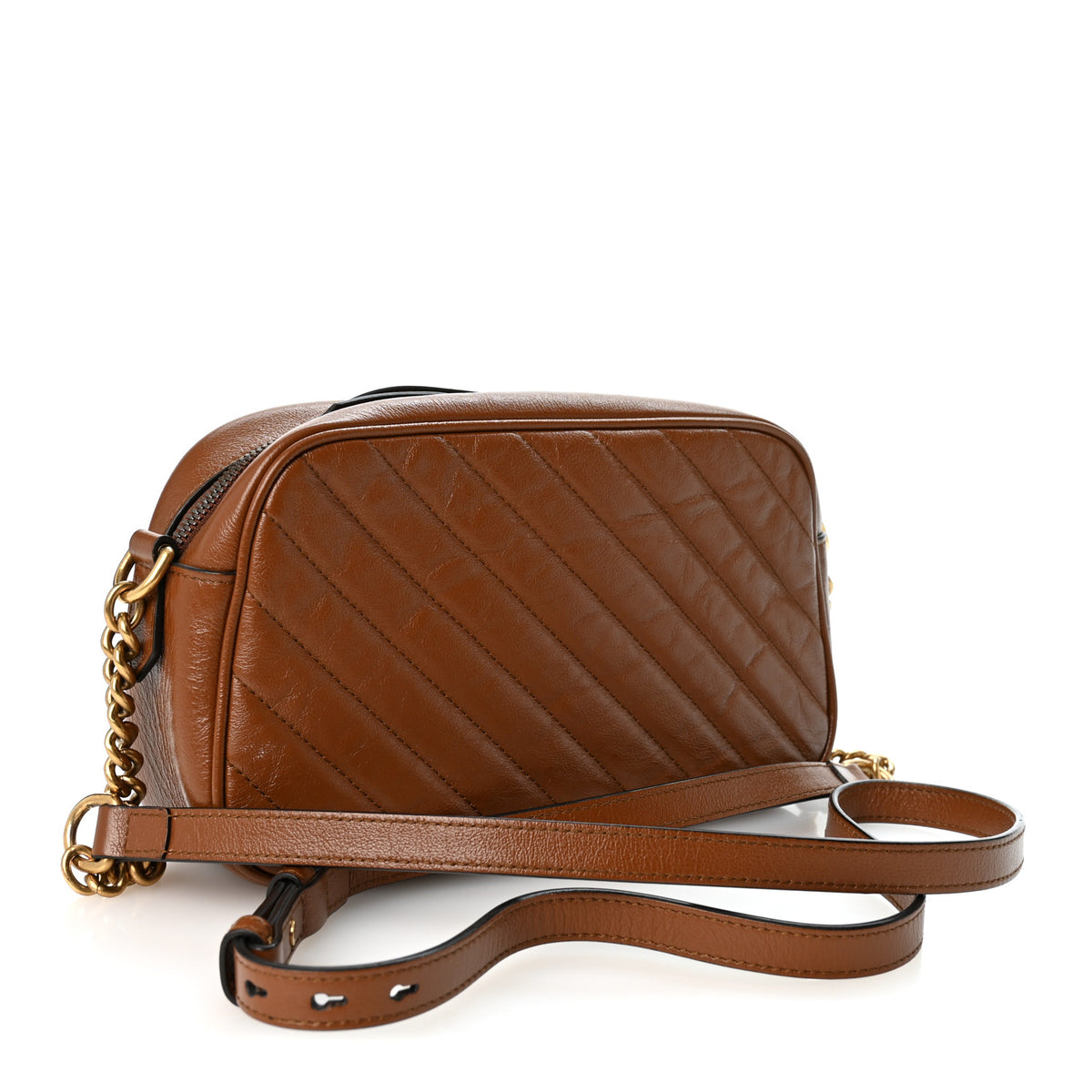 Gucci Glazed Calfskin Matelasse Diagonal Small GG Marmont Chain Shoulder Bag Cuir 3 of 10