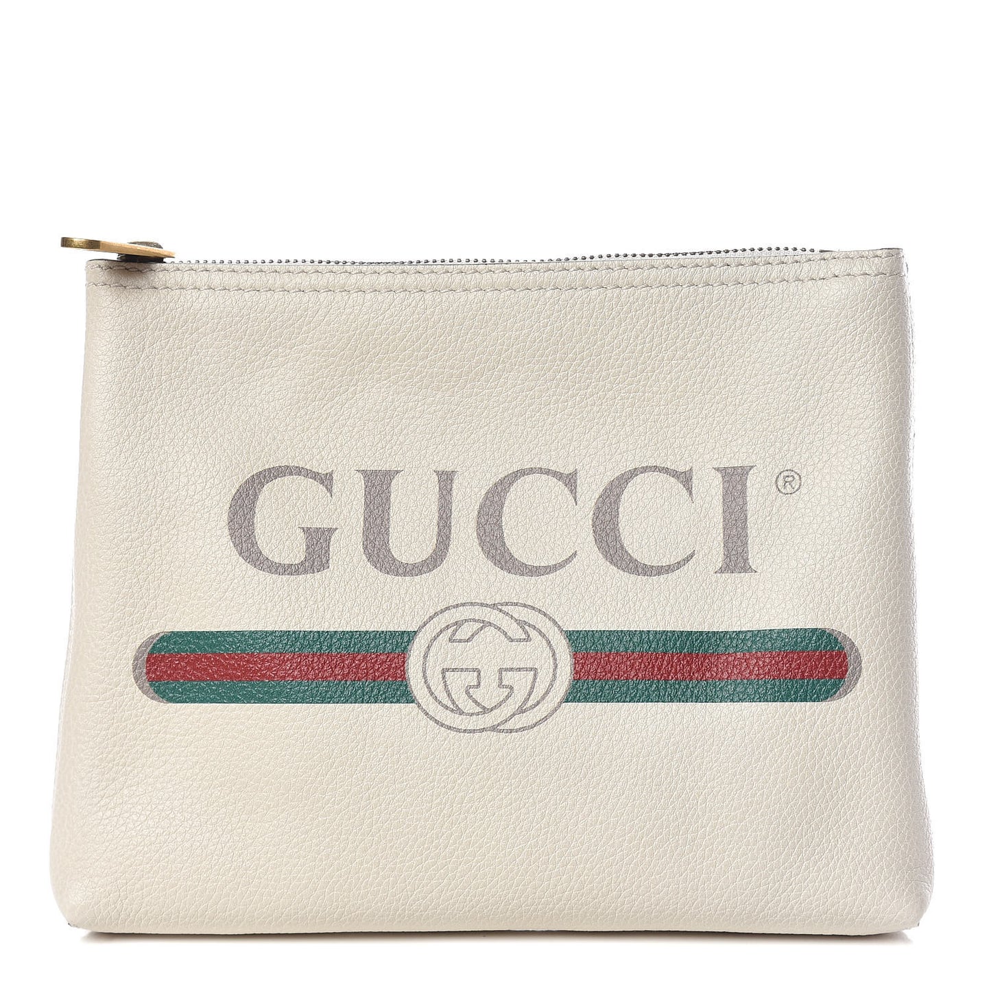 Pebbled Calfskin Medium Logo Portfolio Clutch White
