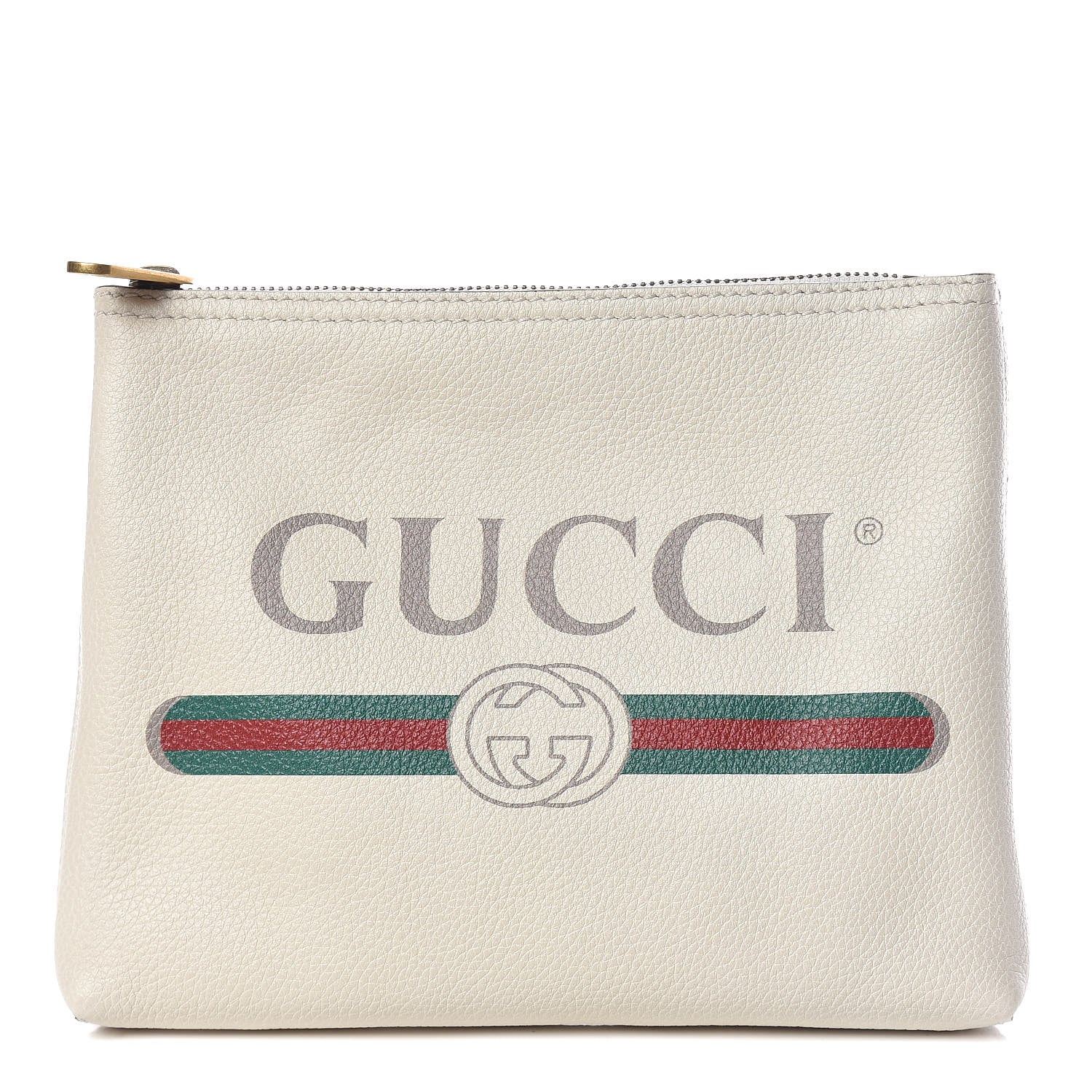 Gucci Pebbled Calfskin Medium Logo Portfolio Clutch White 1 of 9