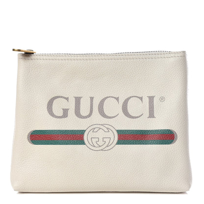 Gucci Pebbled Calfskin Medium Logo Portfolio Clutch White 1 of 9