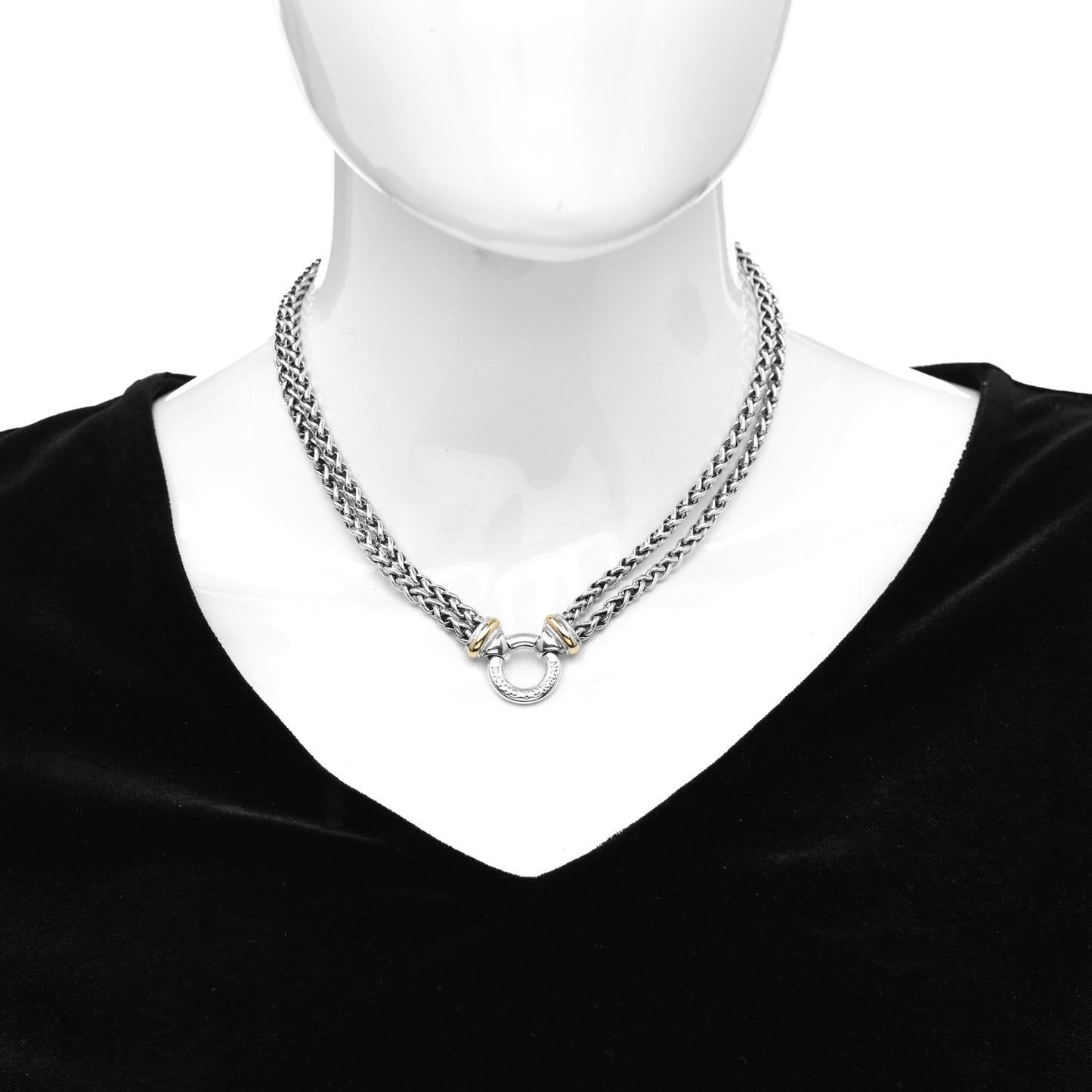 Sterling Silver 18K Yellow Gold 8mm Double Wheat Chain Necklace