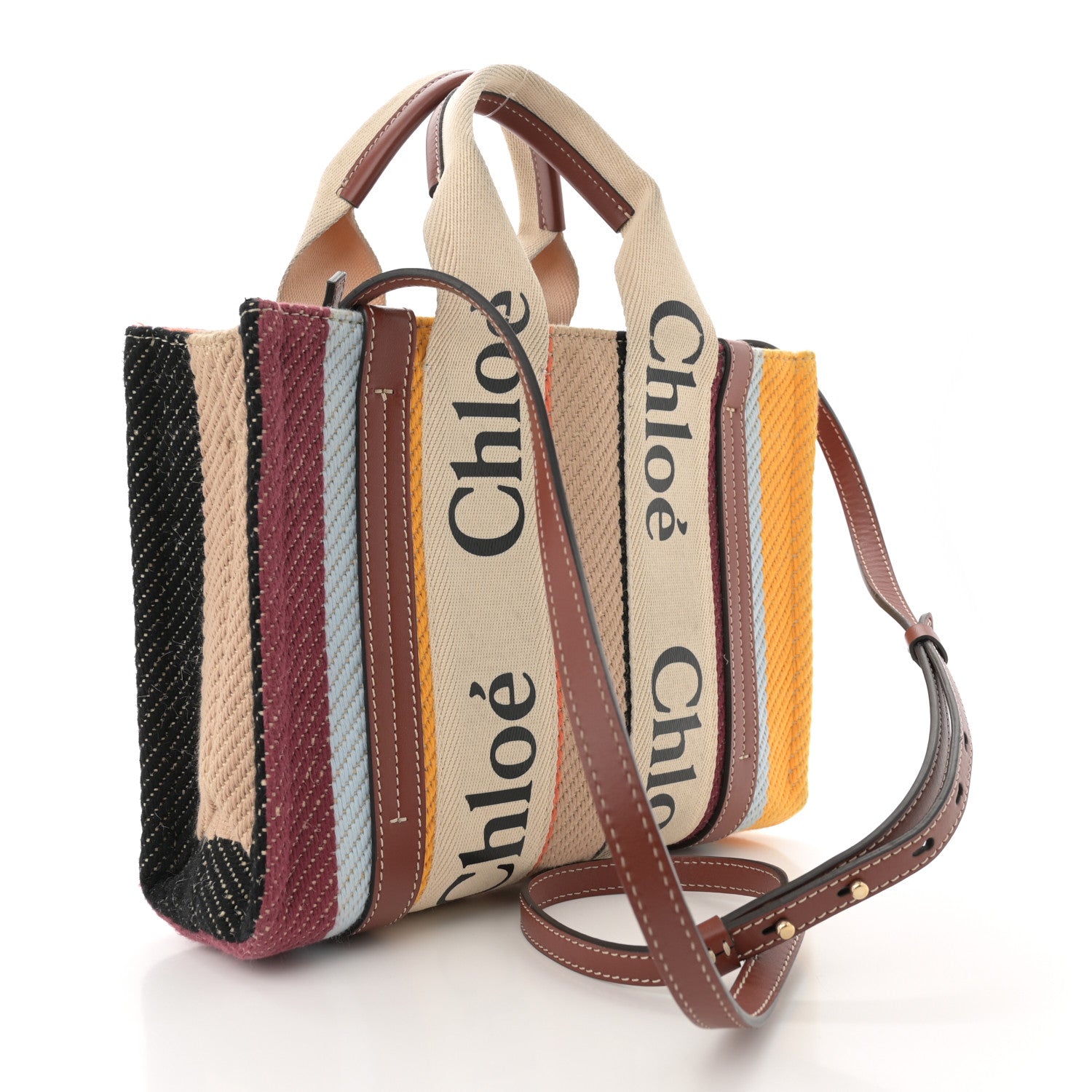 Chloe Cotton Calfskin Small Woody Striped Ribbon Tote Multicolor 3 of 13