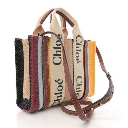 Chloe Cotton Calfskin Small Woody Striped Ribbon Tote Multicolor 3 of 13