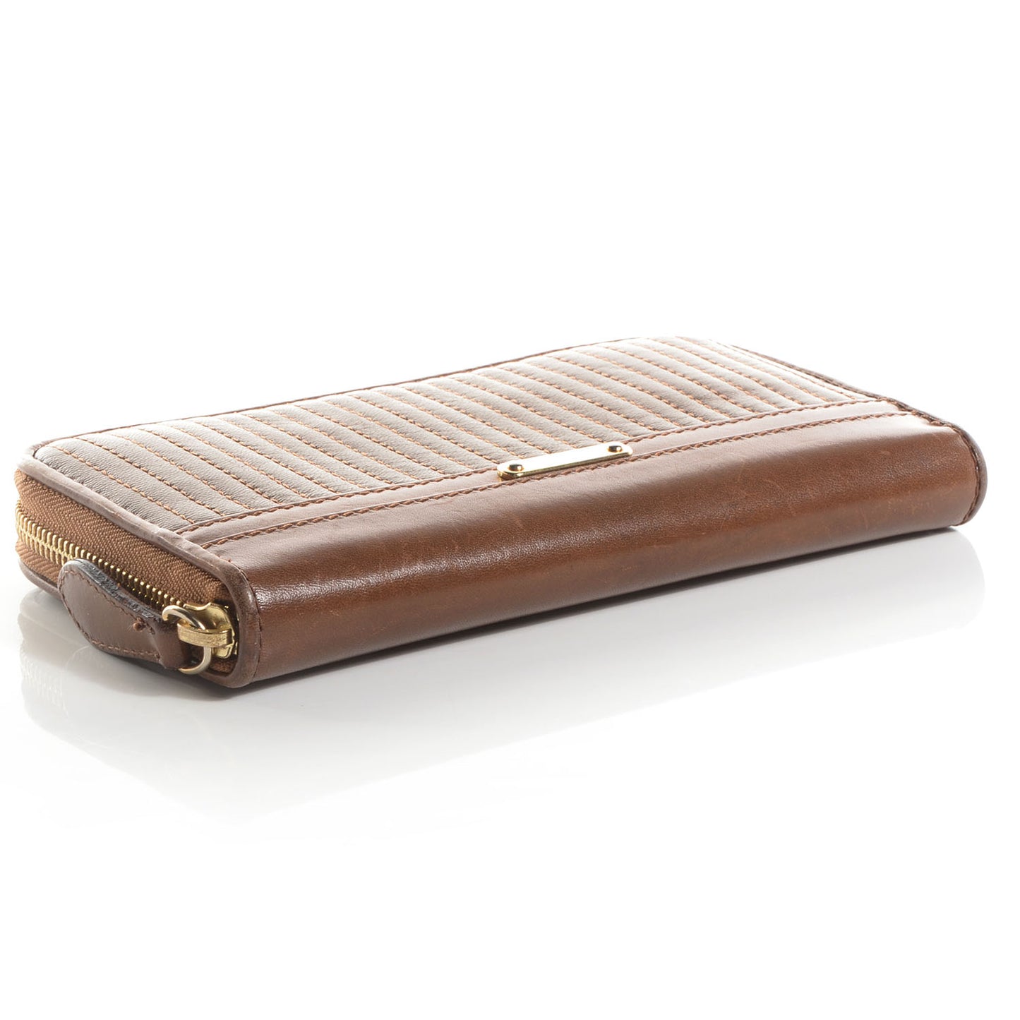 Stitched Leather Large Ziggy Zip Around Wallet Toffee