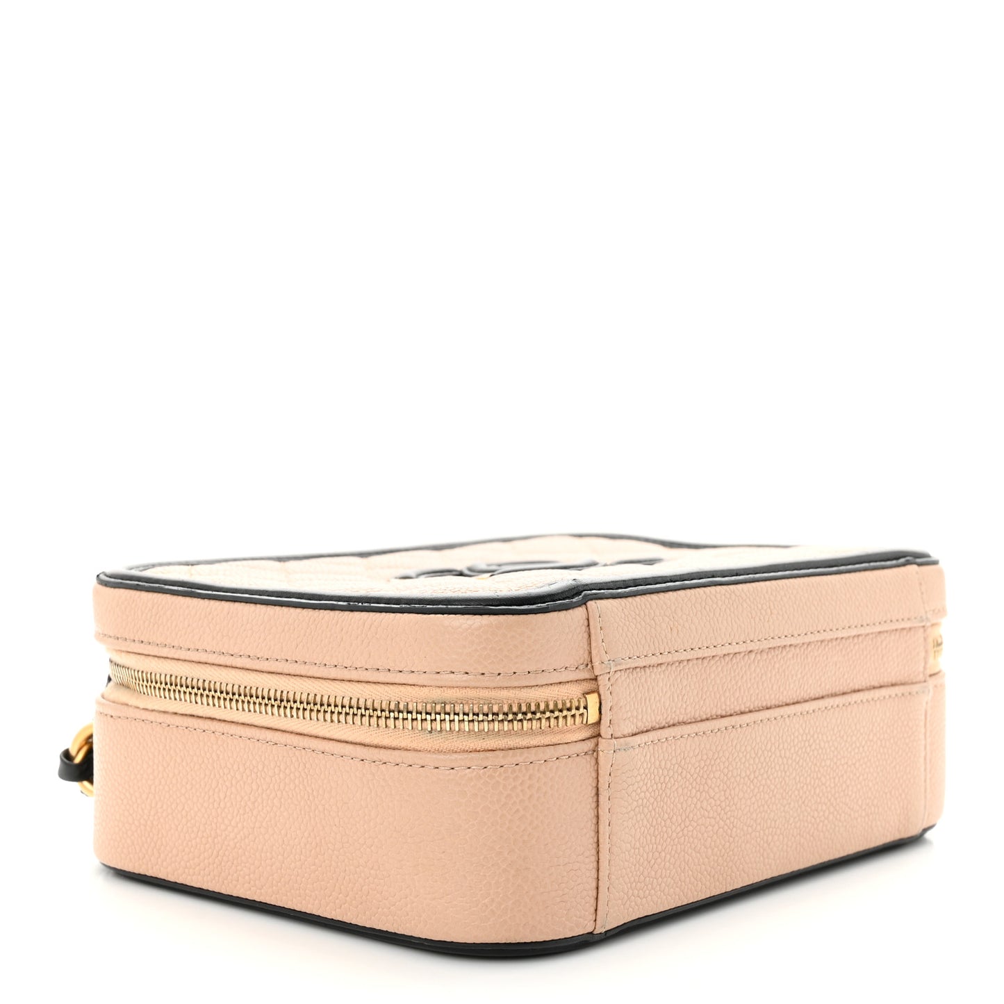 Caviar Quilted Medium CC Filigree Vanity Case Beige Black