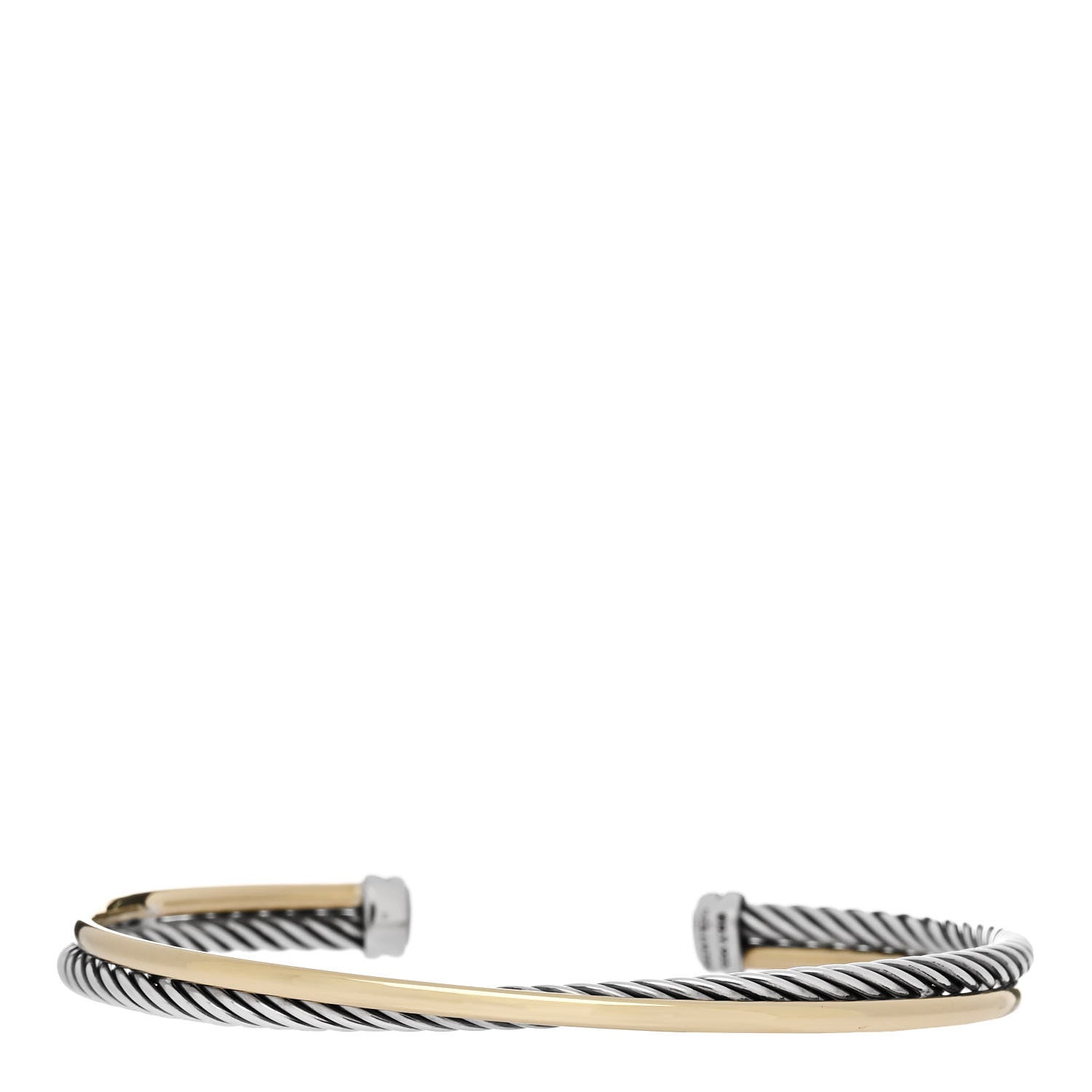 David Yurman Sterling Silver 18K Yellow Gold 3mm Crossover Cuff Bracelet 1 of 3