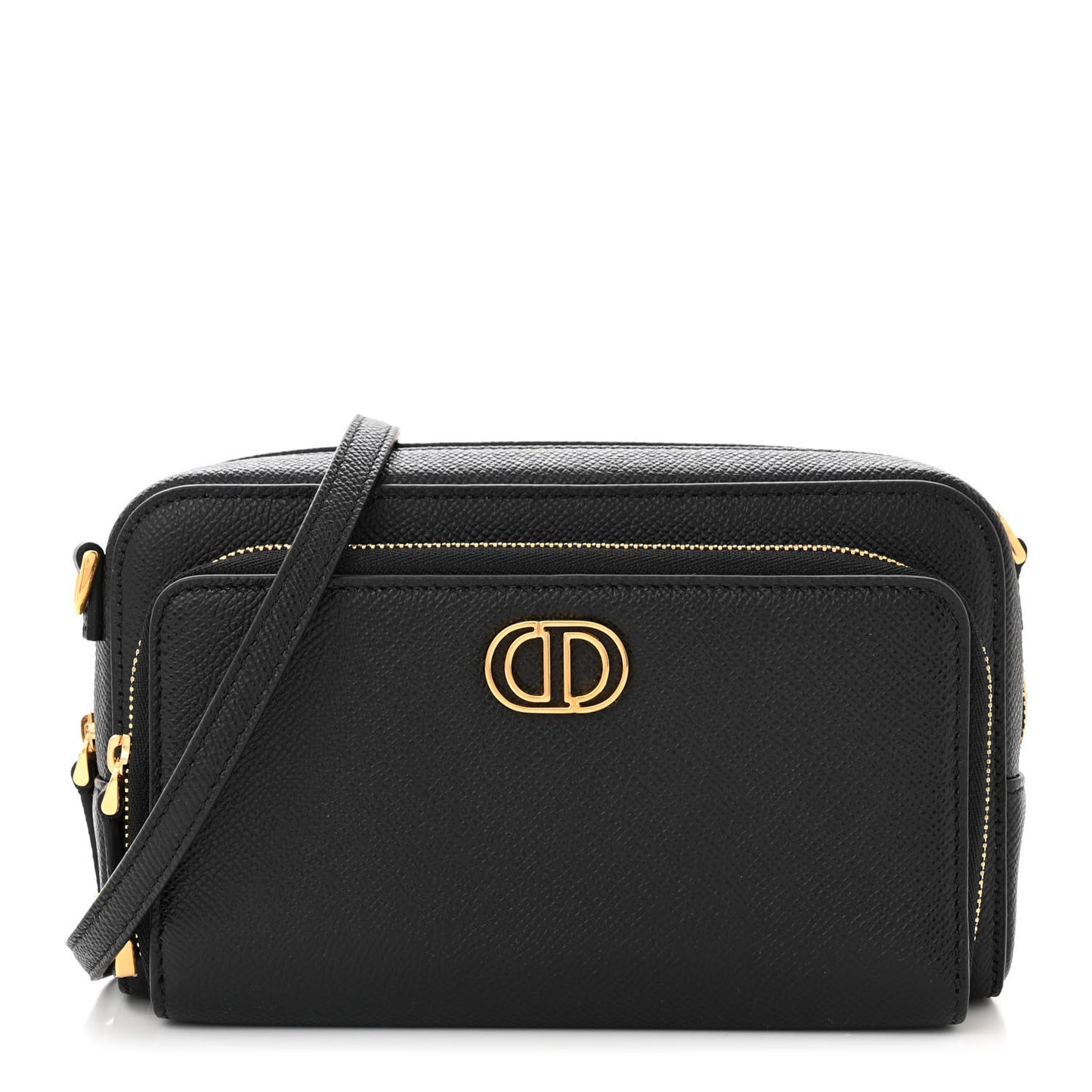 Grained Calfskin Caro Double Pouch Black