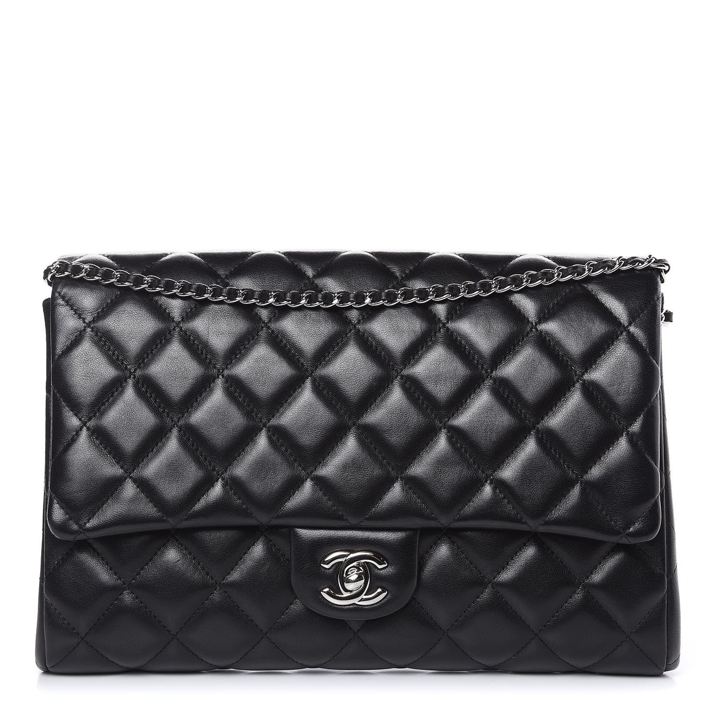 Lambskin Quilted Clutch With Chain Flap Black