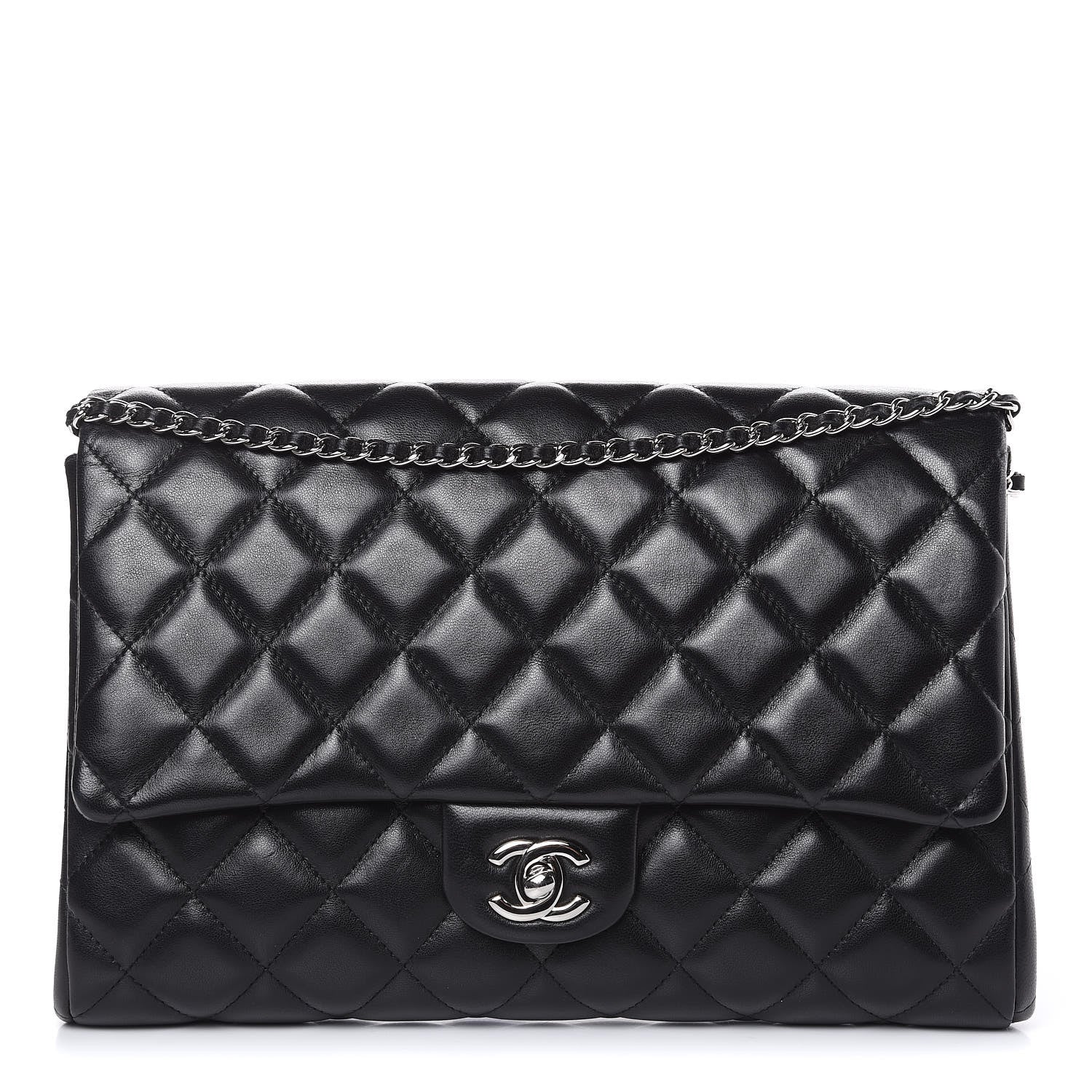 Chanel Lambskin Quilted Clutch With Chain Flap Black 1 of 11