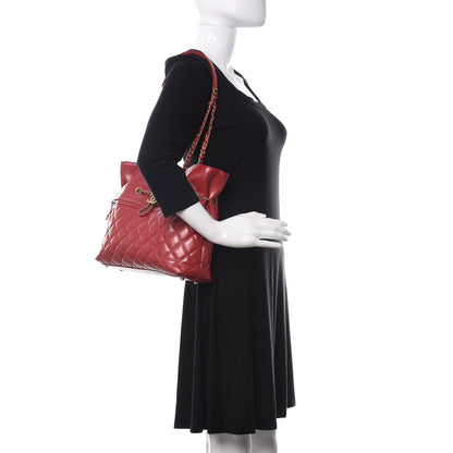 Chanel Aged Calfskin Quilted Drawstring Shopping Tote Red 2 of 12