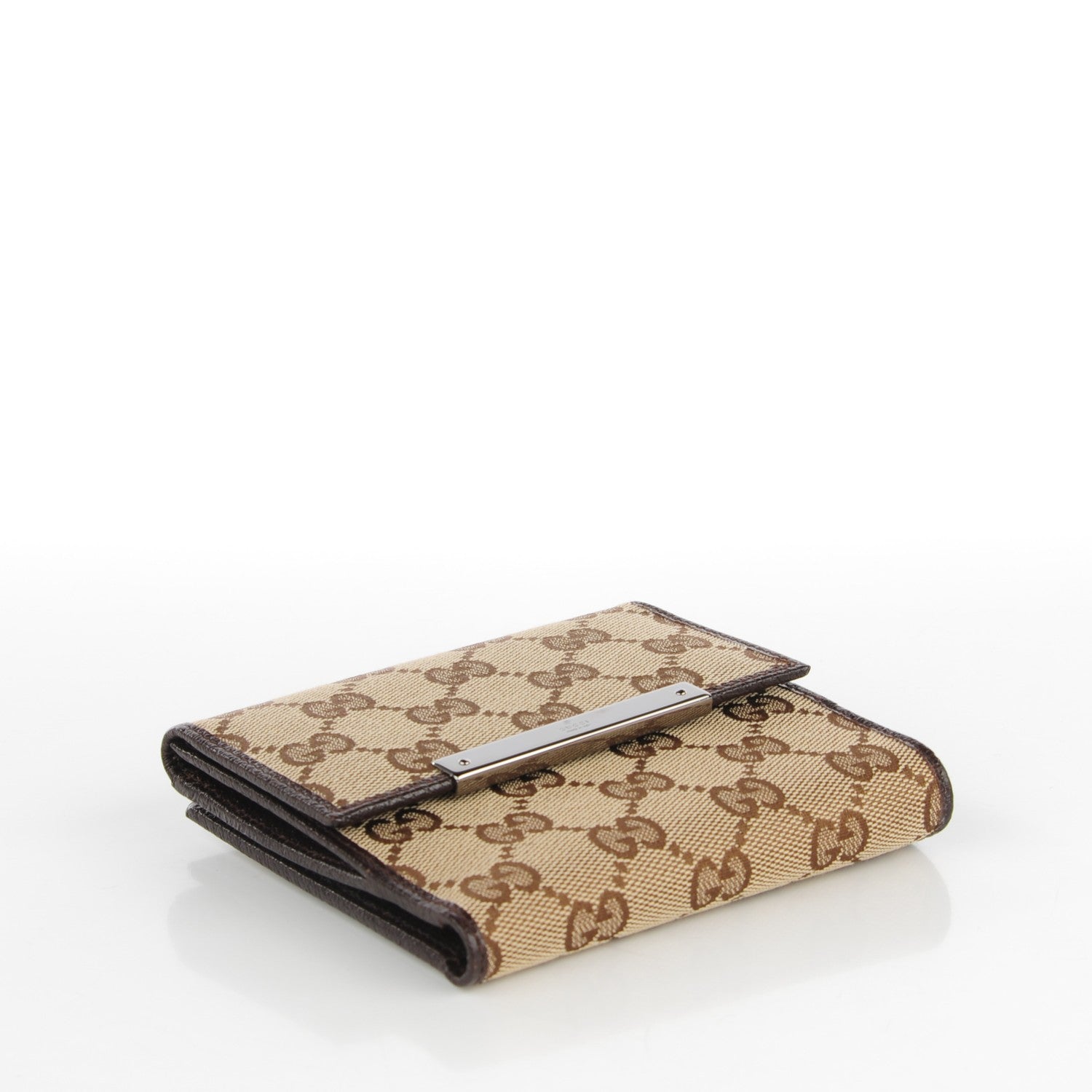 Gucci Monogram Metal Bar French Flap Wallet Beige Ebony Cocoa 4 of 7