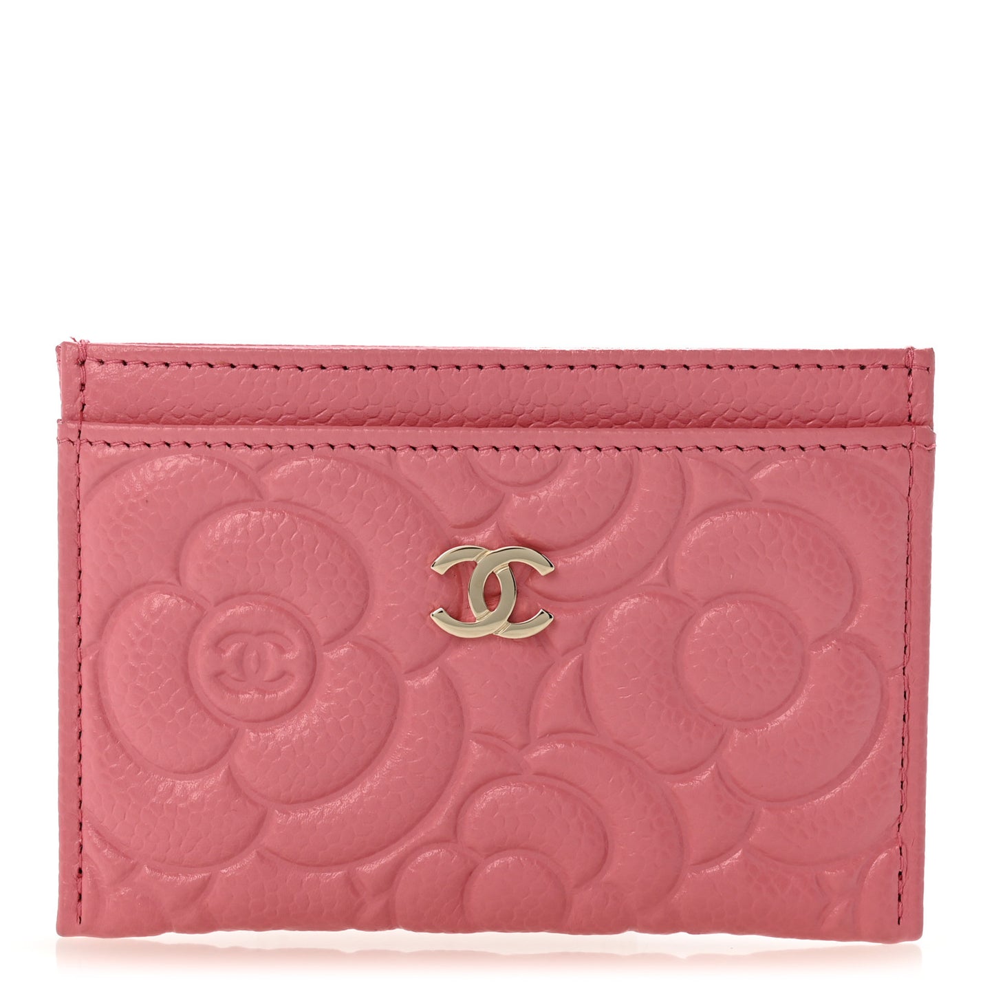 Caviar Camellia Embossed Card Holder Pink