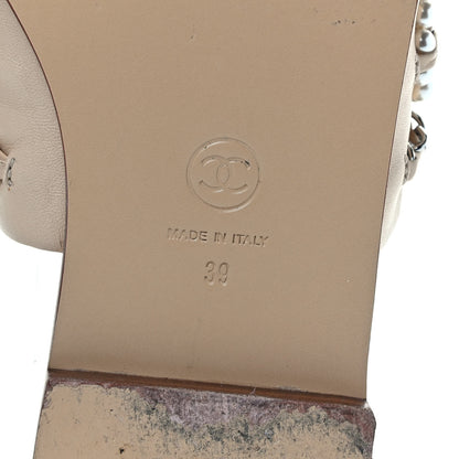 Chanel Pearl Lambskin Chain Flat Sandals 39 Beige 5 of 8