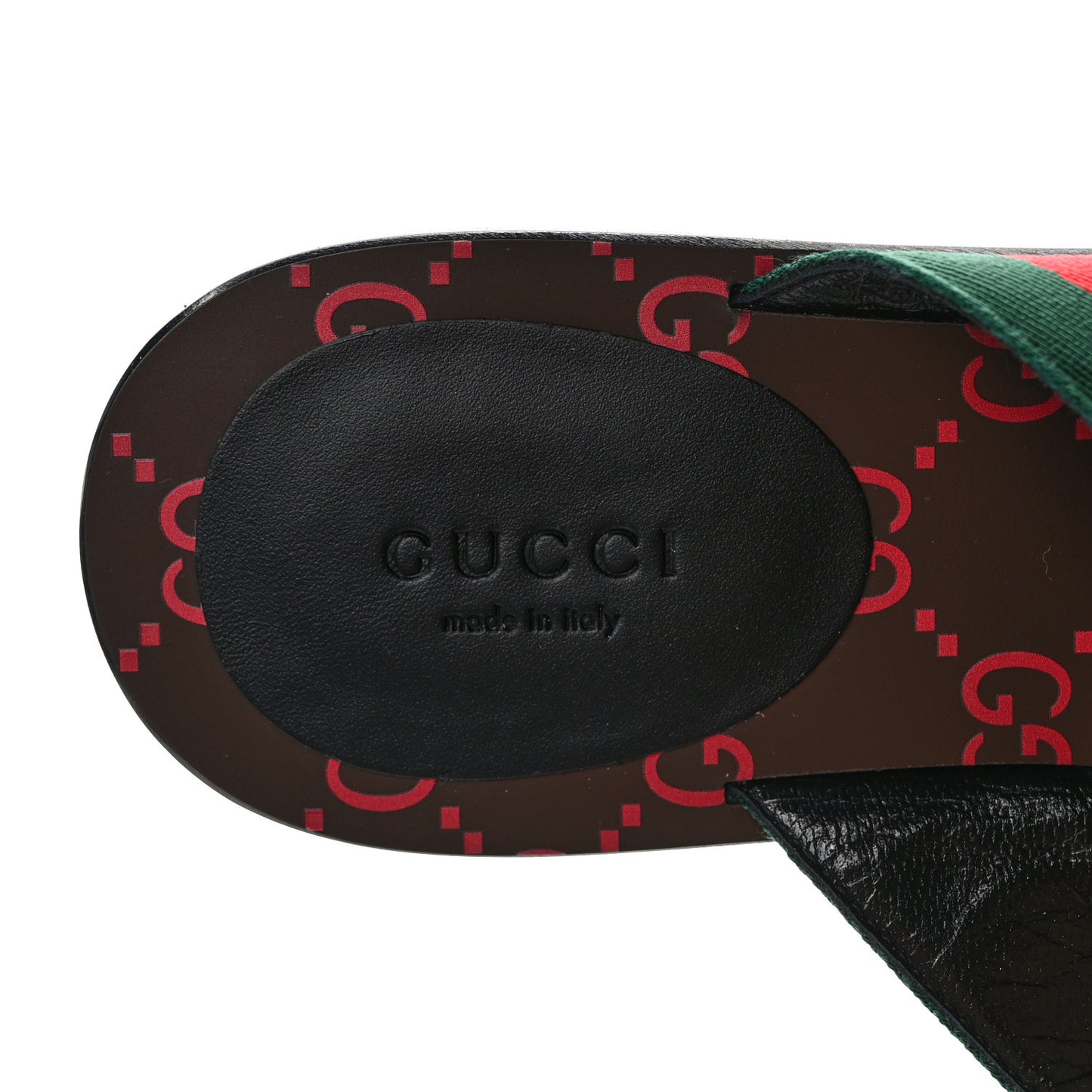 Nylon Calfskin Web GG Monogram Womens Thong Sandals 39 Green Red Cocoa
