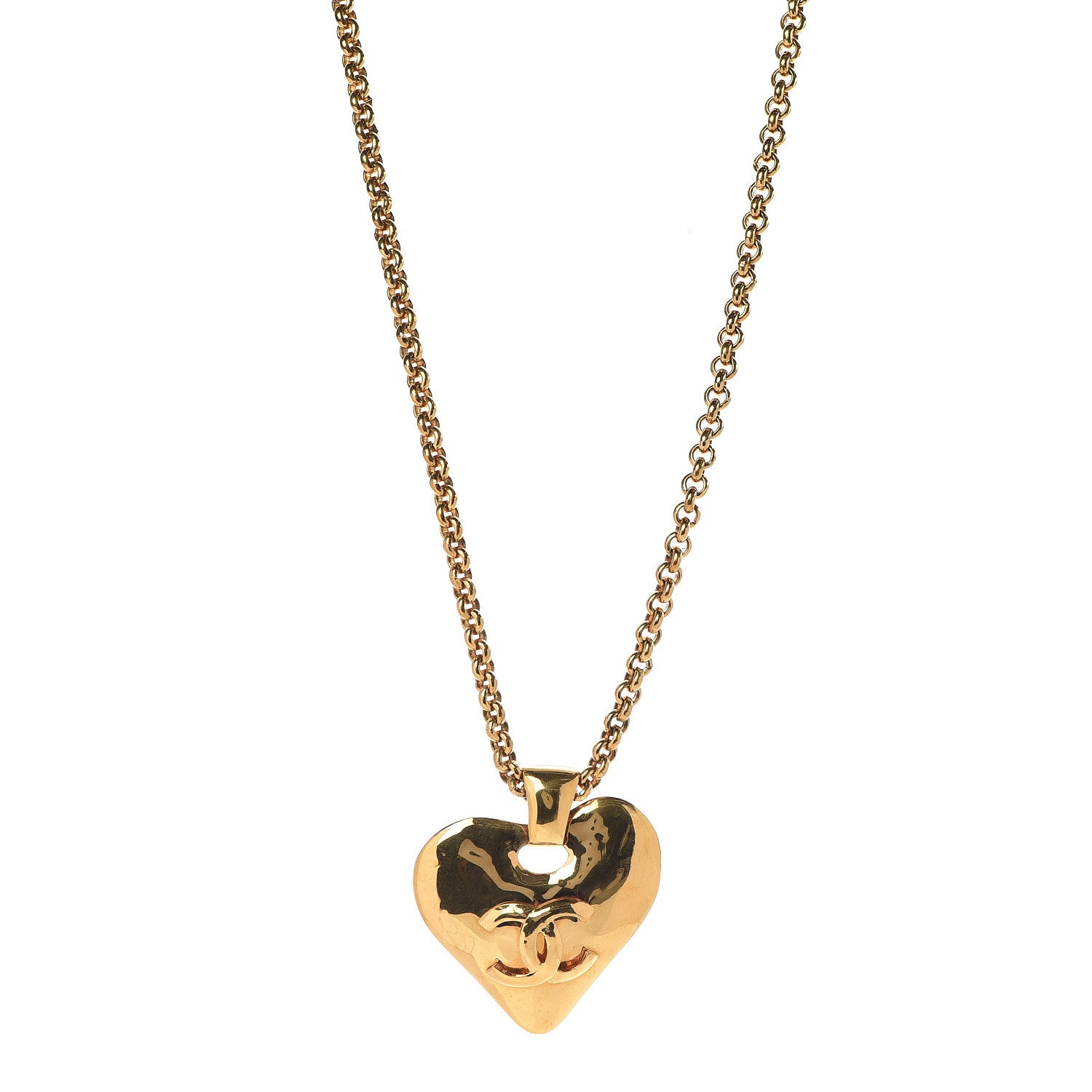 Chanel CC Heart Chain Pendant Necklace Gold 1 of 5