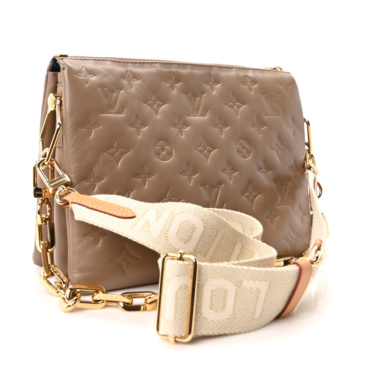Louis Vuitton Lambskin Embossed Monogram Coussin PM Taupe 3 of 9