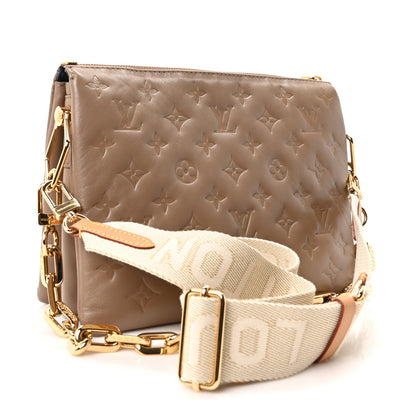 Louis Vuitton Lambskin Embossed Monogram Coussin PM Taupe 3 of 9