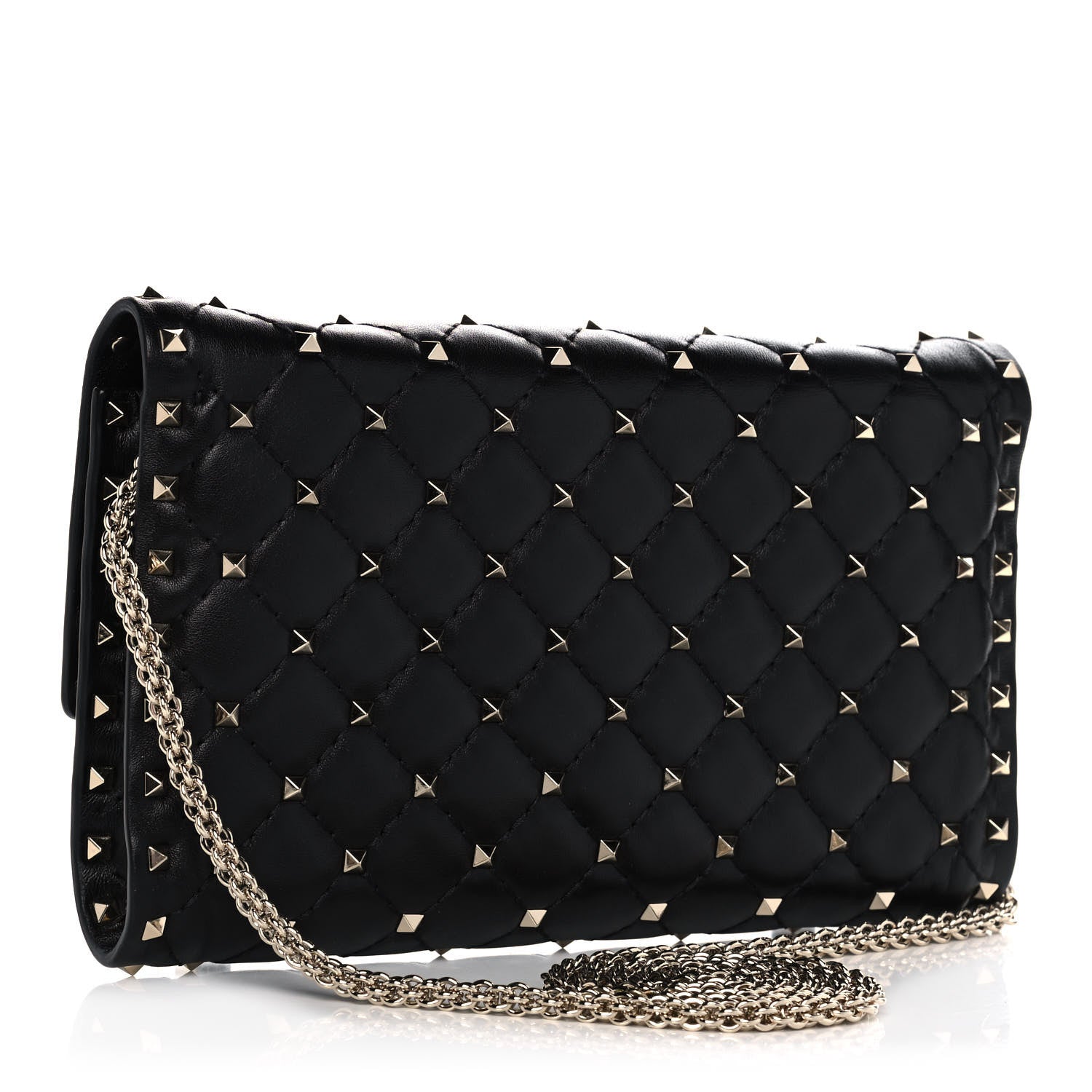 Valentino Garavani Lambskin Rockstud Spike Wallet on Chain Black 3 of 12