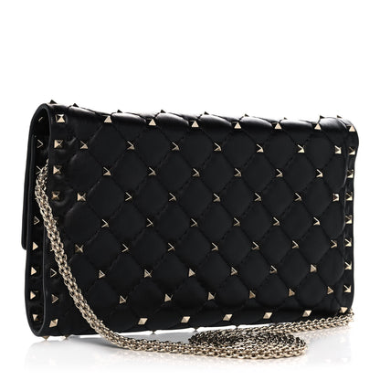 Valentino Garavani Lambskin Rockstud Spike Wallet on Chain Black 3 of 12