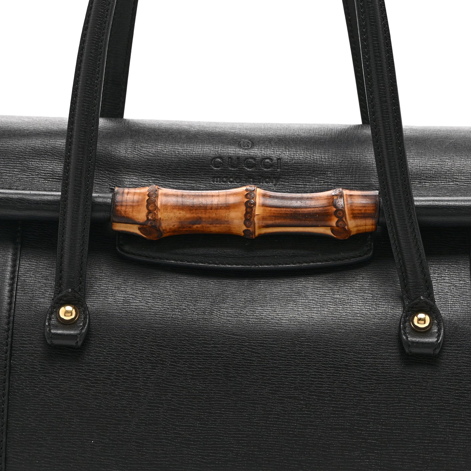Gucci Calfskin Bamboo Bullet Top Handle Bag Black 9 of 11