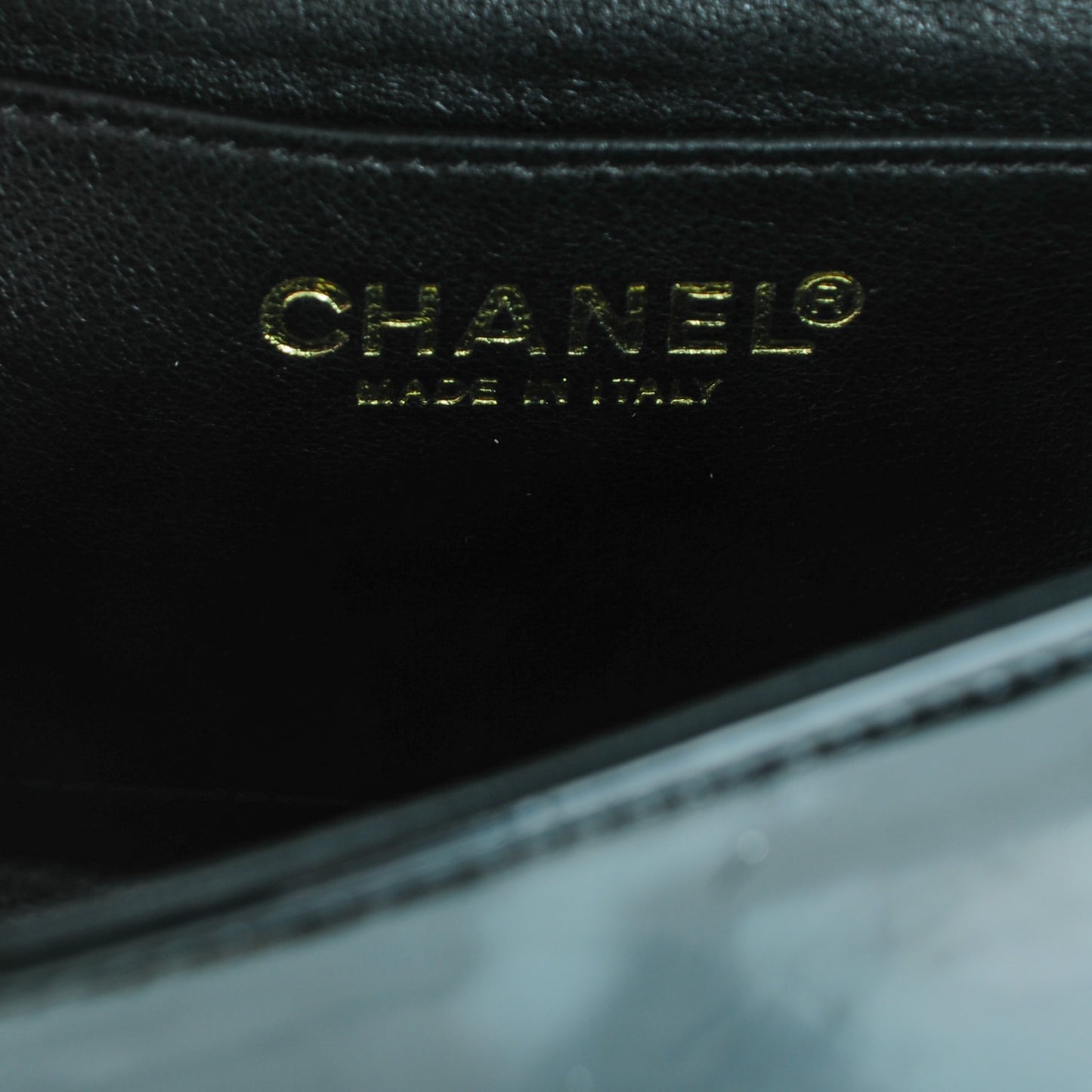 Patent Calfskin Camellia Mini Rectangular Flap Black