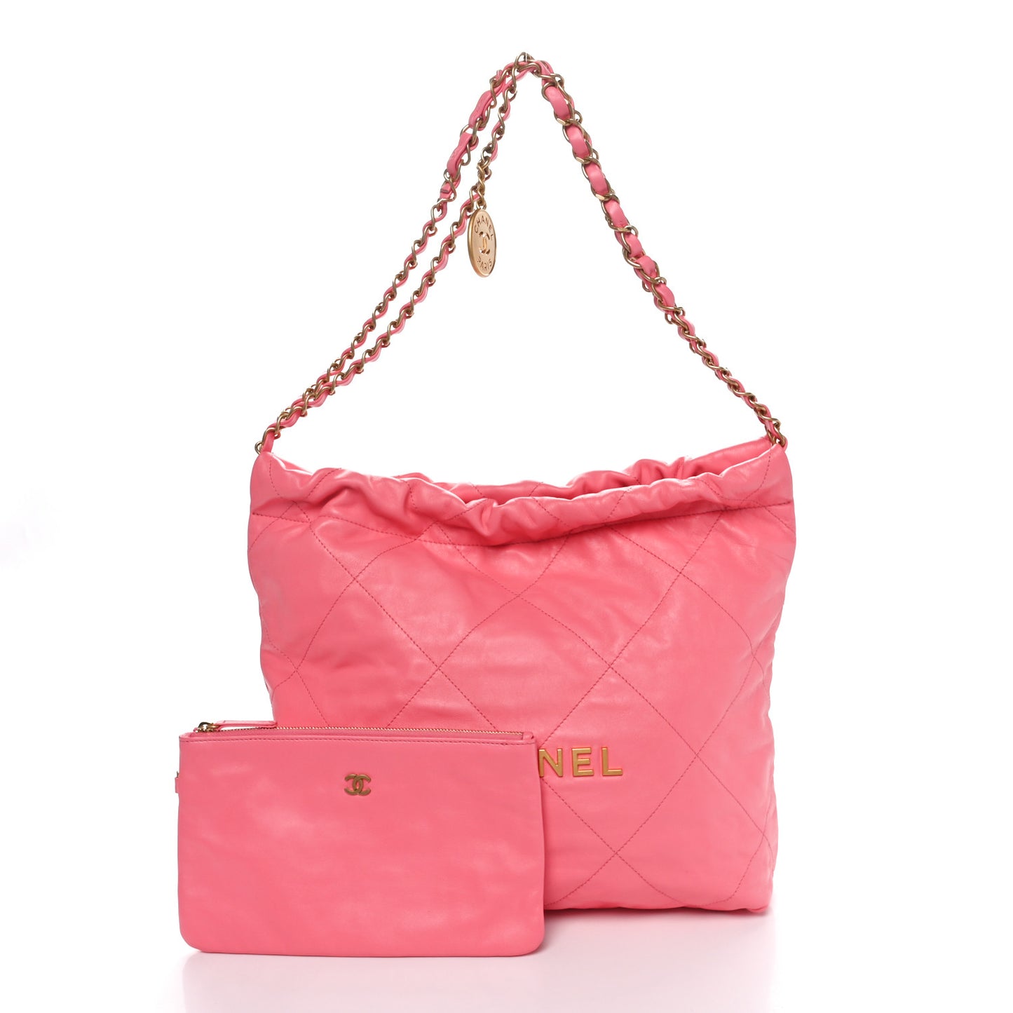 Shiny Calfskin Quilted Small Chanel 22 Coral Pink