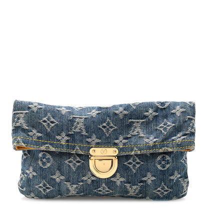 Louis Vuitton Monogram Denim Pochette Plat Clutch Blue 1 of 12