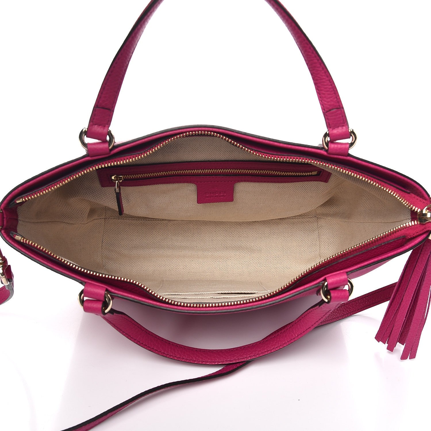 Gucci Pebbled Calfskin Small Soho Top Handle Bag Bright Bougainvillea 6 of 10