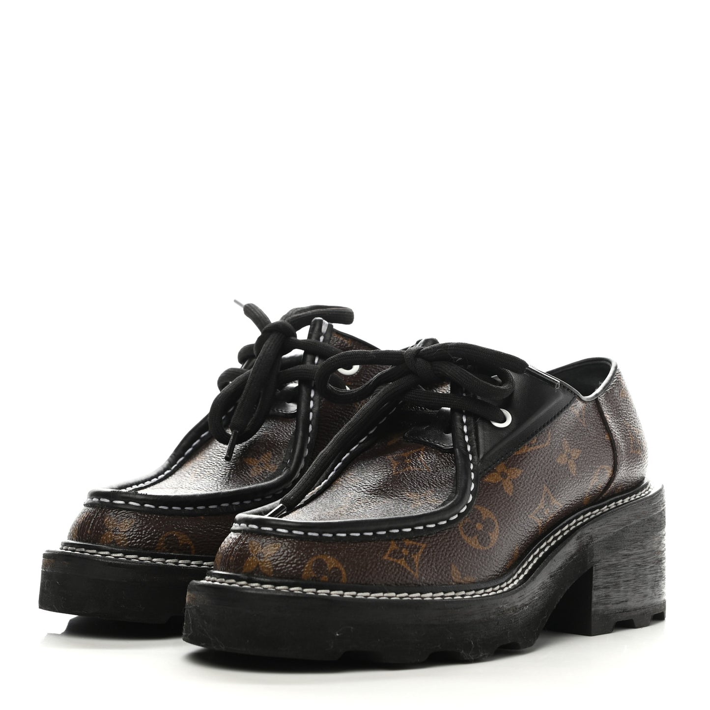 Monogram Calfskin Beaubourg Platform Derby Shoes 37.5 Brown