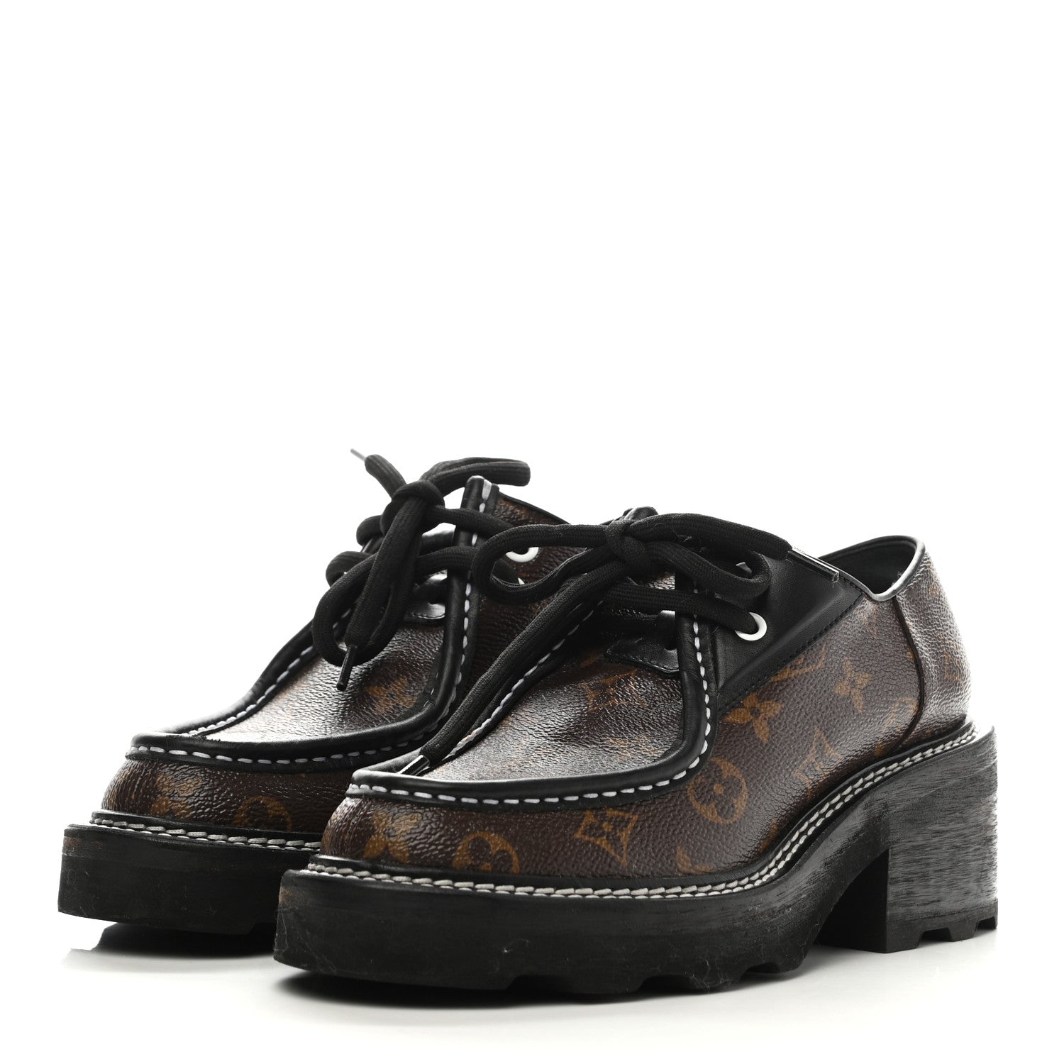 Louis Vuitton Monogram Calfskin Beaubourg Platform Derby Shoes 37.5 Brown 3 of 7