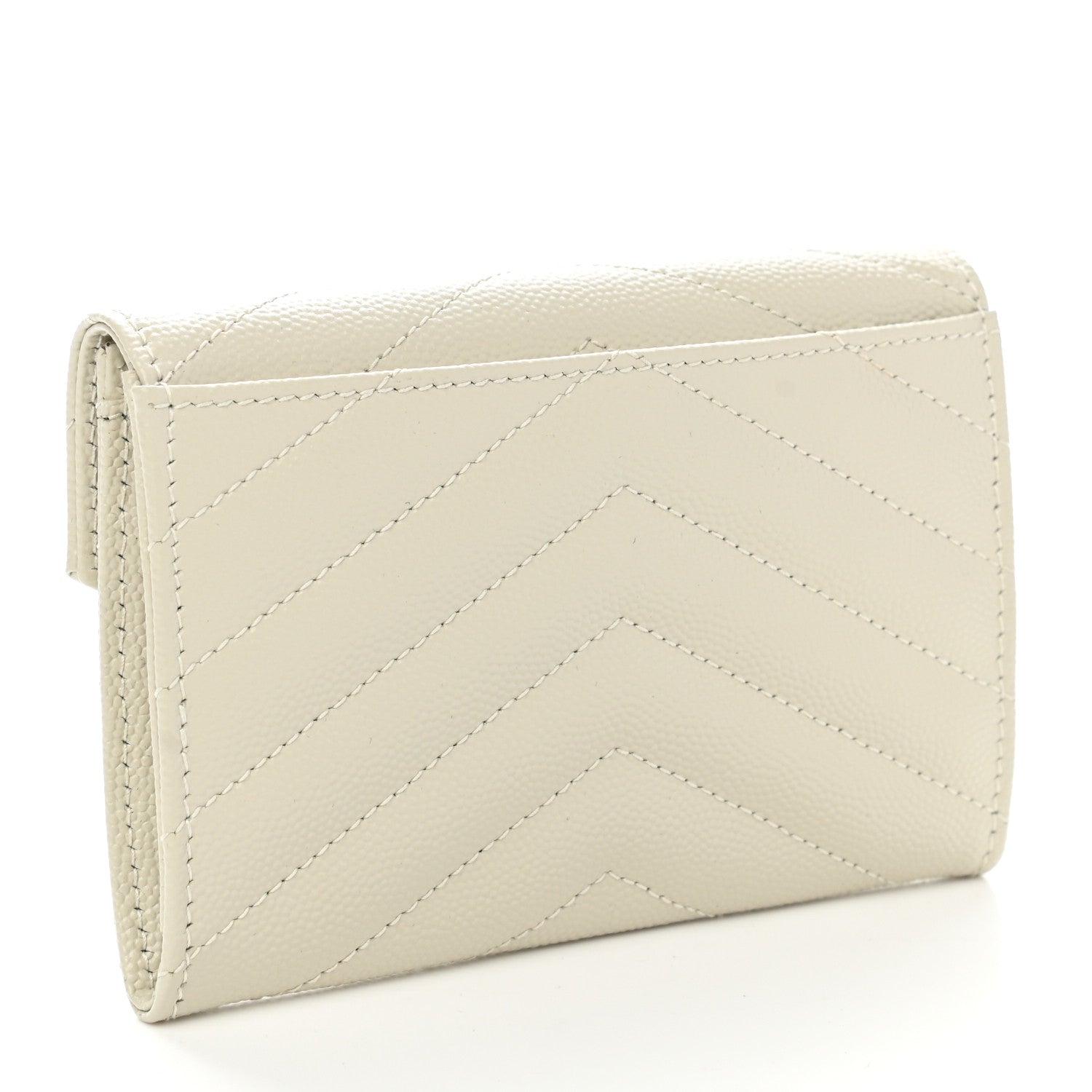 Saint Laurent Grain De Poudre Matelasse Chevron Small Monogram Envelope Wallet Crema Soft 2 of 8