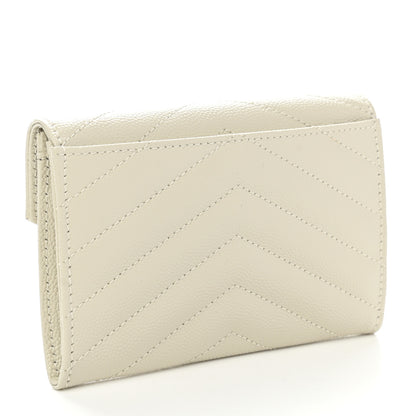 Saint Laurent Grain De Poudre Matelasse Chevron Small Monogram Envelope Wallet Crema Soft 2 of 8