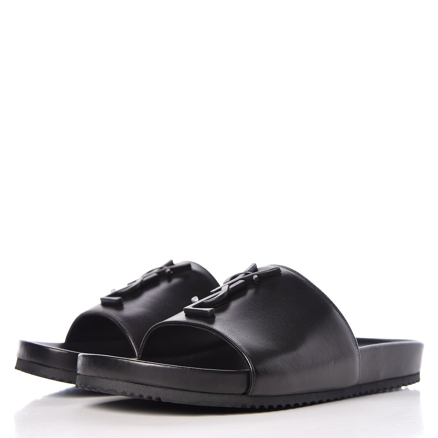 Saint Laurent Calfskin Monogram Joan Slide Sandals 35.5 Black 3 of 10