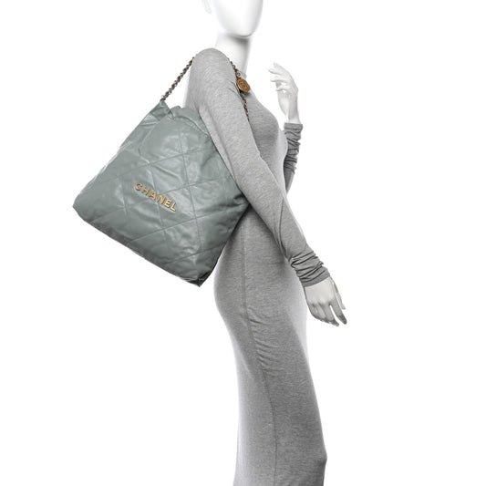 Shiny Calfskin Quilted Chanel 22 Grey