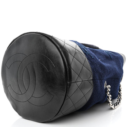 Chanel Wool Calfskin Embroidered Paris Hamburg Drawstring Backpack Navy Blue 10 of 10