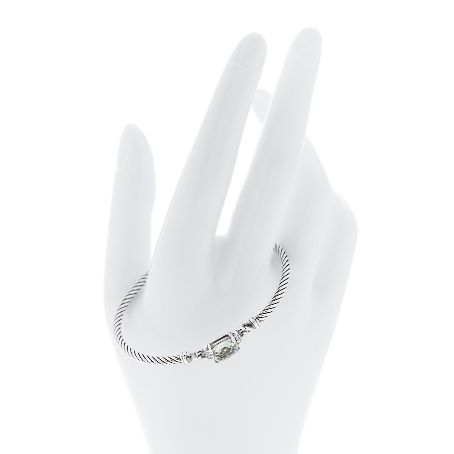 Sterling Silver Diamond Prasiolite 3mm Petite Wheaton Bracelet