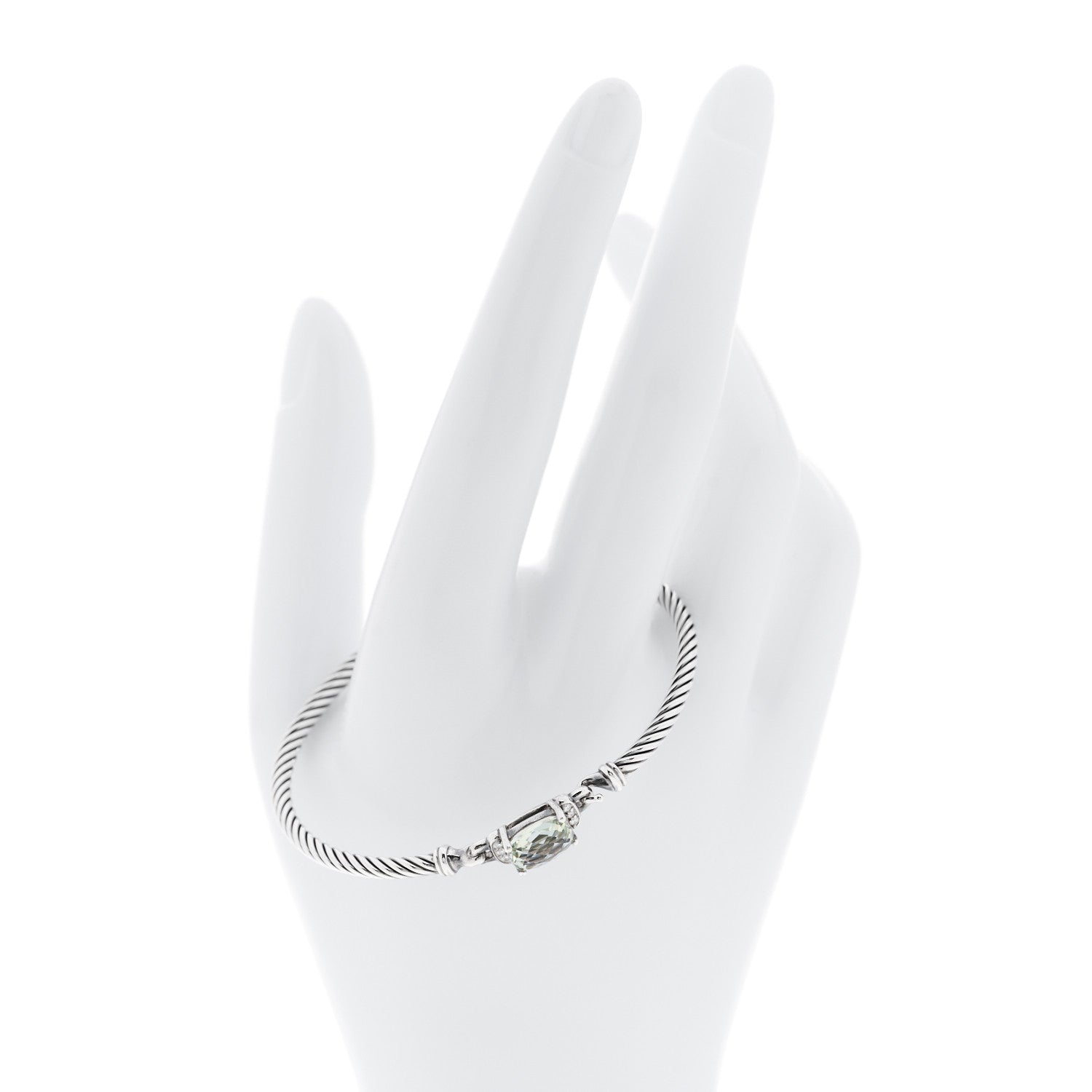 David Yurman Sterling Silver Diamond Prasiolite 3mm Petite Wheaton Bracelet 2 of 4