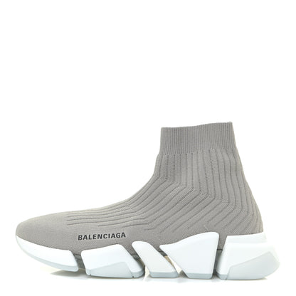 Balenciaga Ribbed Knit Womens Speed 2.0 Transparent Sole Sneakers 39 Baltic Grey White 1 of 12