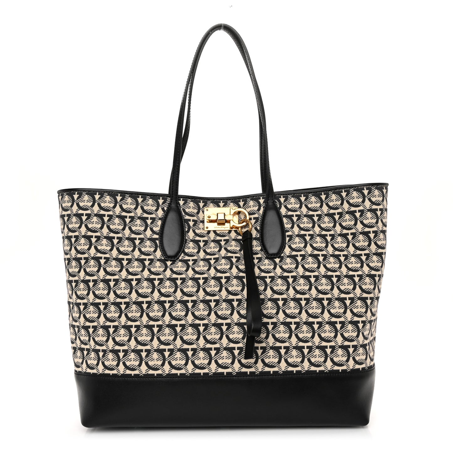 Canvas Calfskin Large The Studio Tote Beige Black