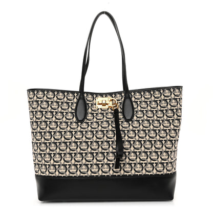 Salvatore Ferragamo Canvas Calfskin Large The Studio Tote Beige Black 1 of 10