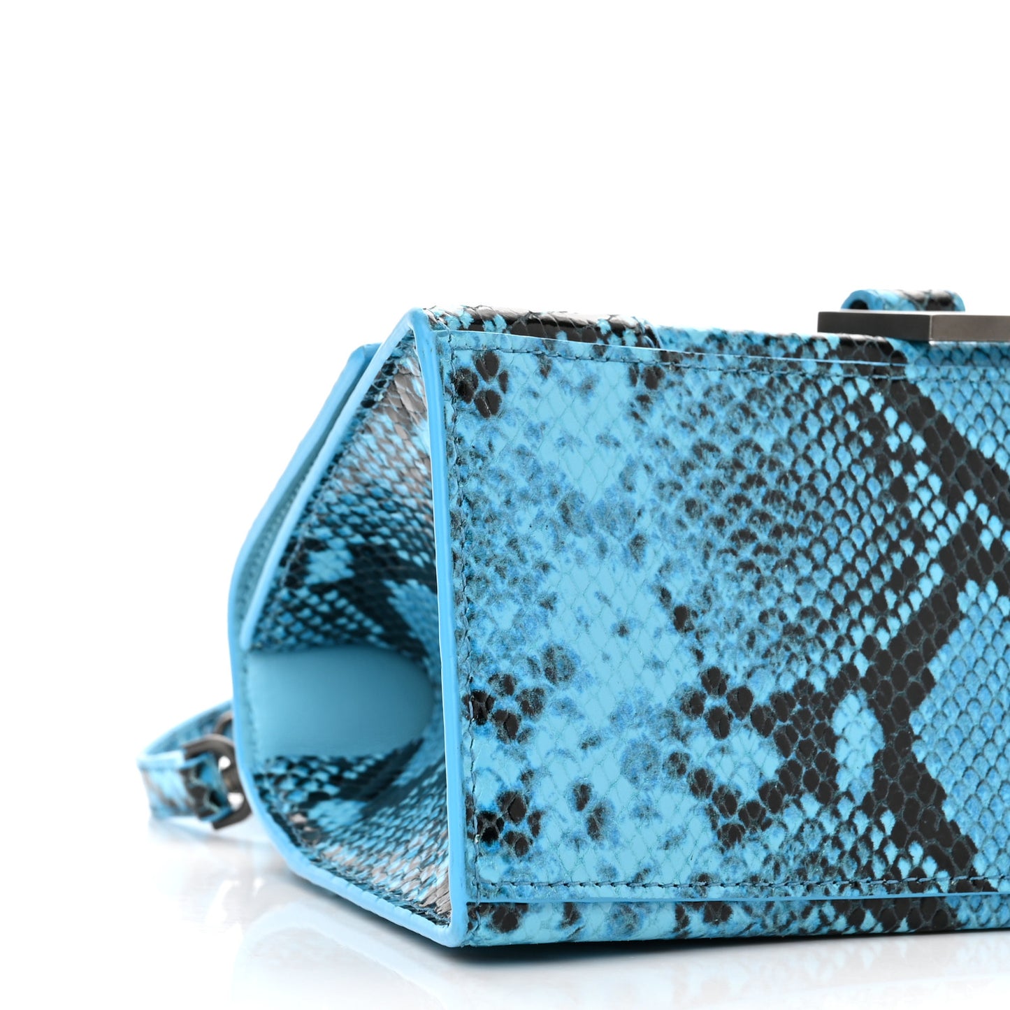 Shiny Calfskin Python Effect Small Hourglass Top Handle Bag Azur Black