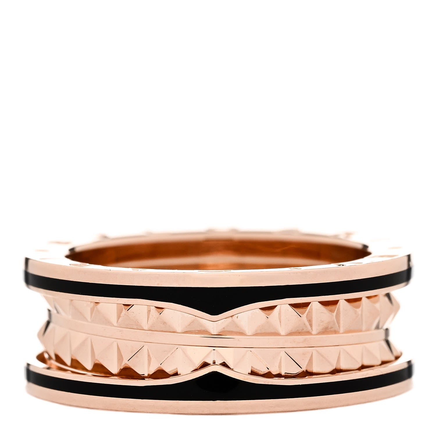Bulgari 18K Rose Gold Black Ceramic B.Zero1 Rock Two-Band Ring 58 8.25 1 of 7