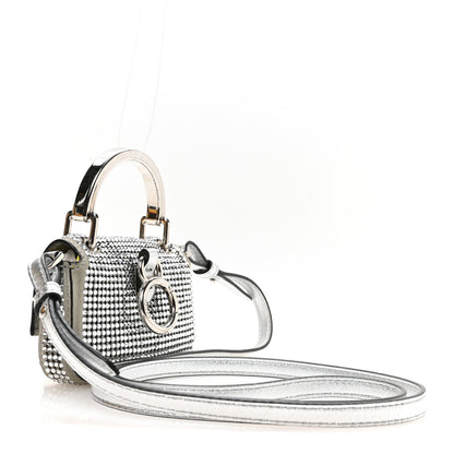 Fendi Nubuck Crystal Catalan Mirror Nano Maxi Buckle Baguette Charm Pietra Argento 3 of 11