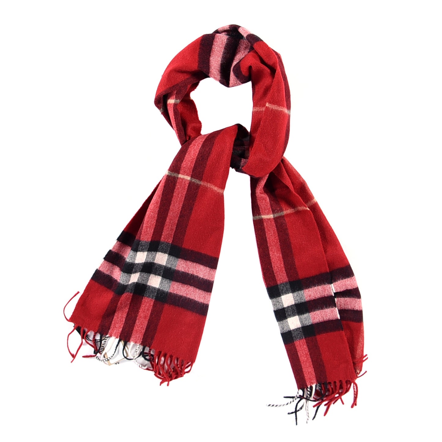 Cashmere Giant Check Fringe Scarf Parade Red