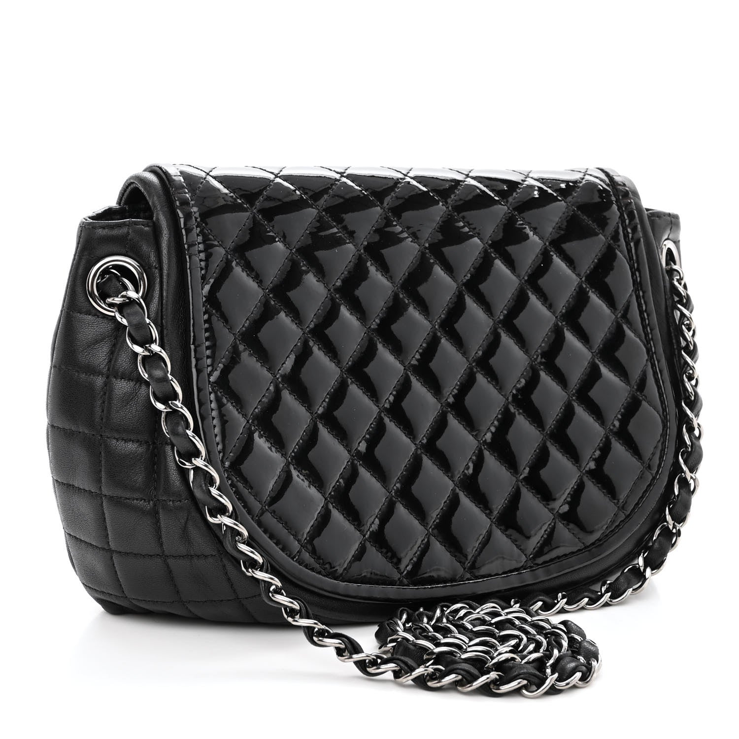 Chanel Lambskin Patent Classic Twist Crescent Flap Bag Black 3 of 10