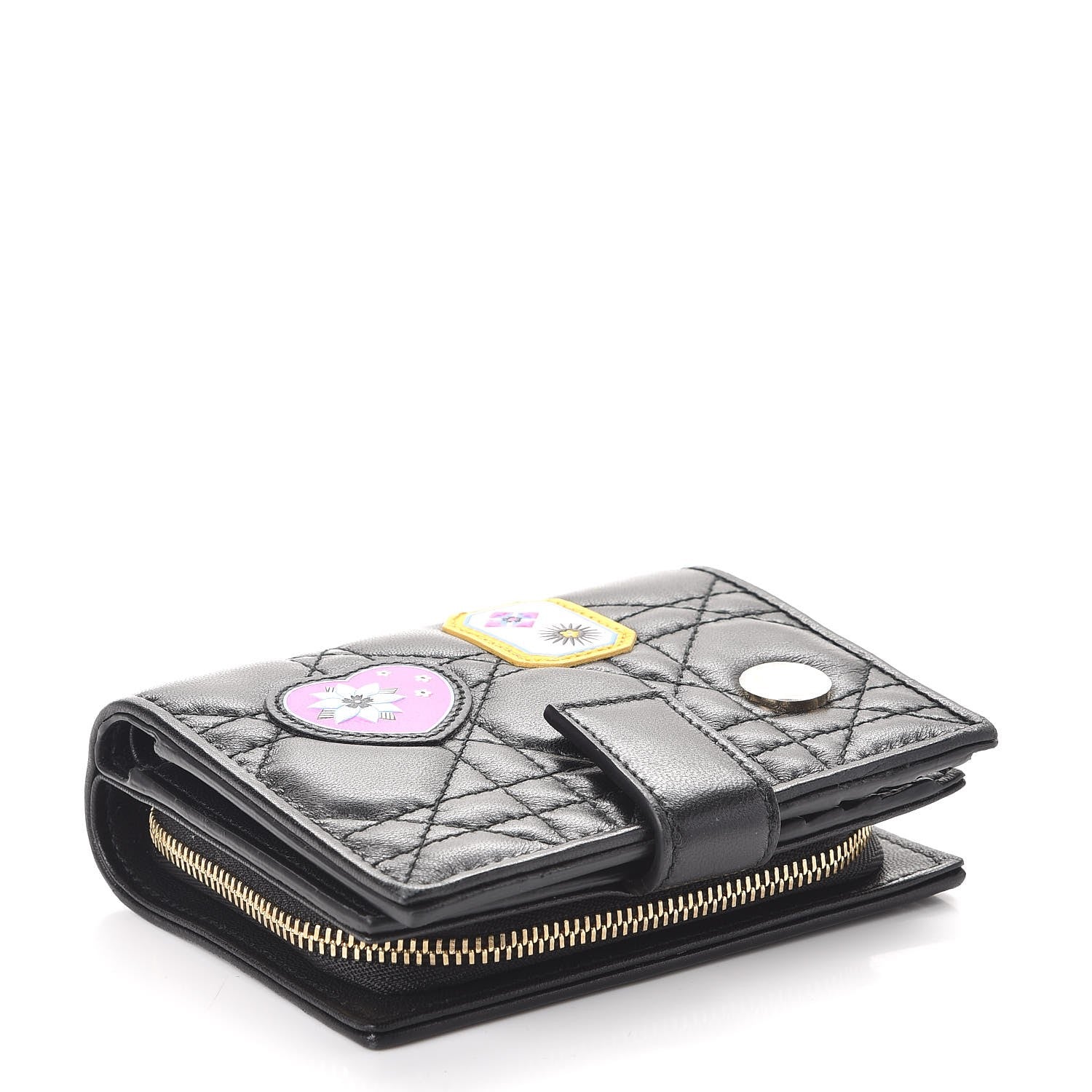 Christian Dior Lambskin Cannage Lucky Badge Eden Wallet Black 4 of 11