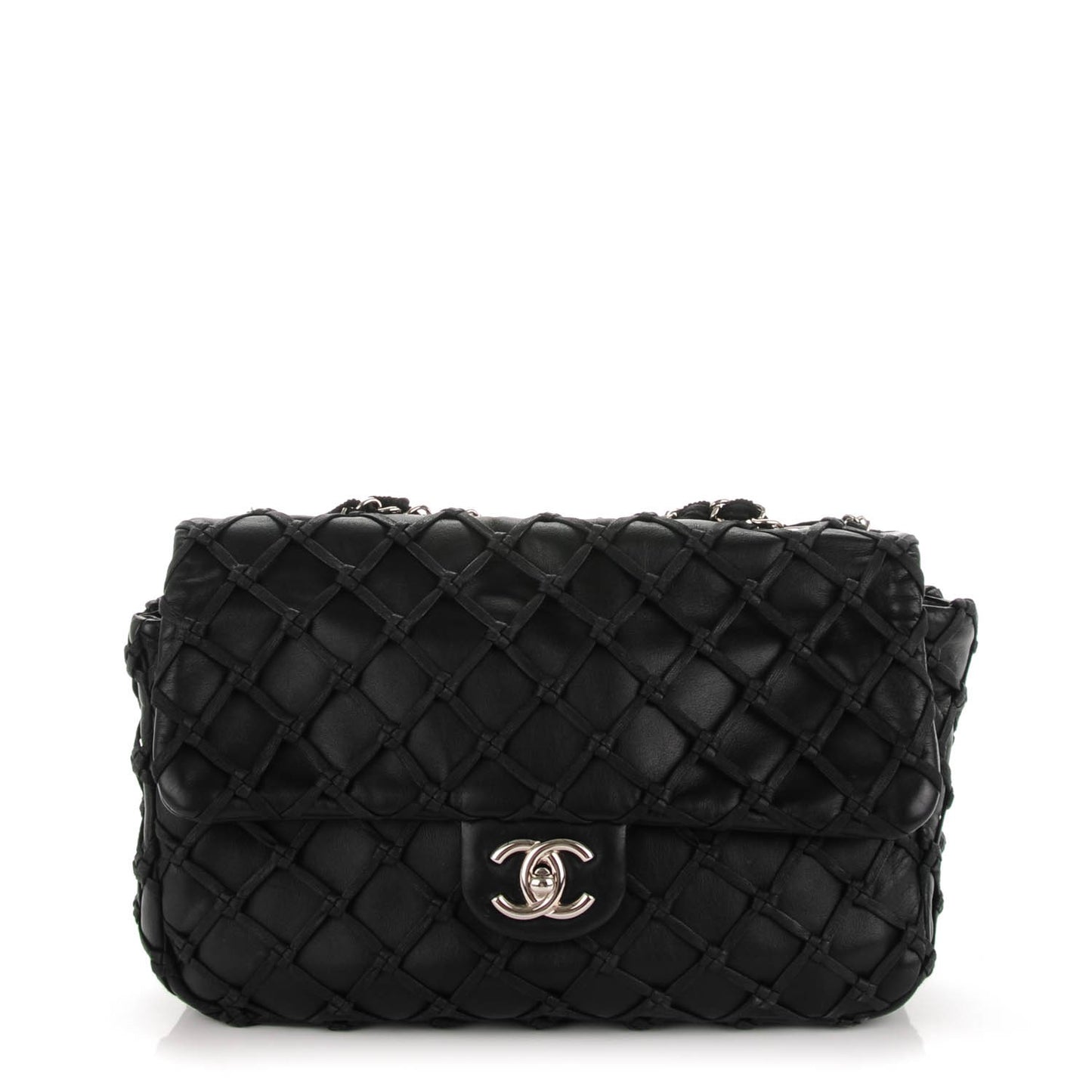 Lambskin Jumbo Canebiers Net Flap Black