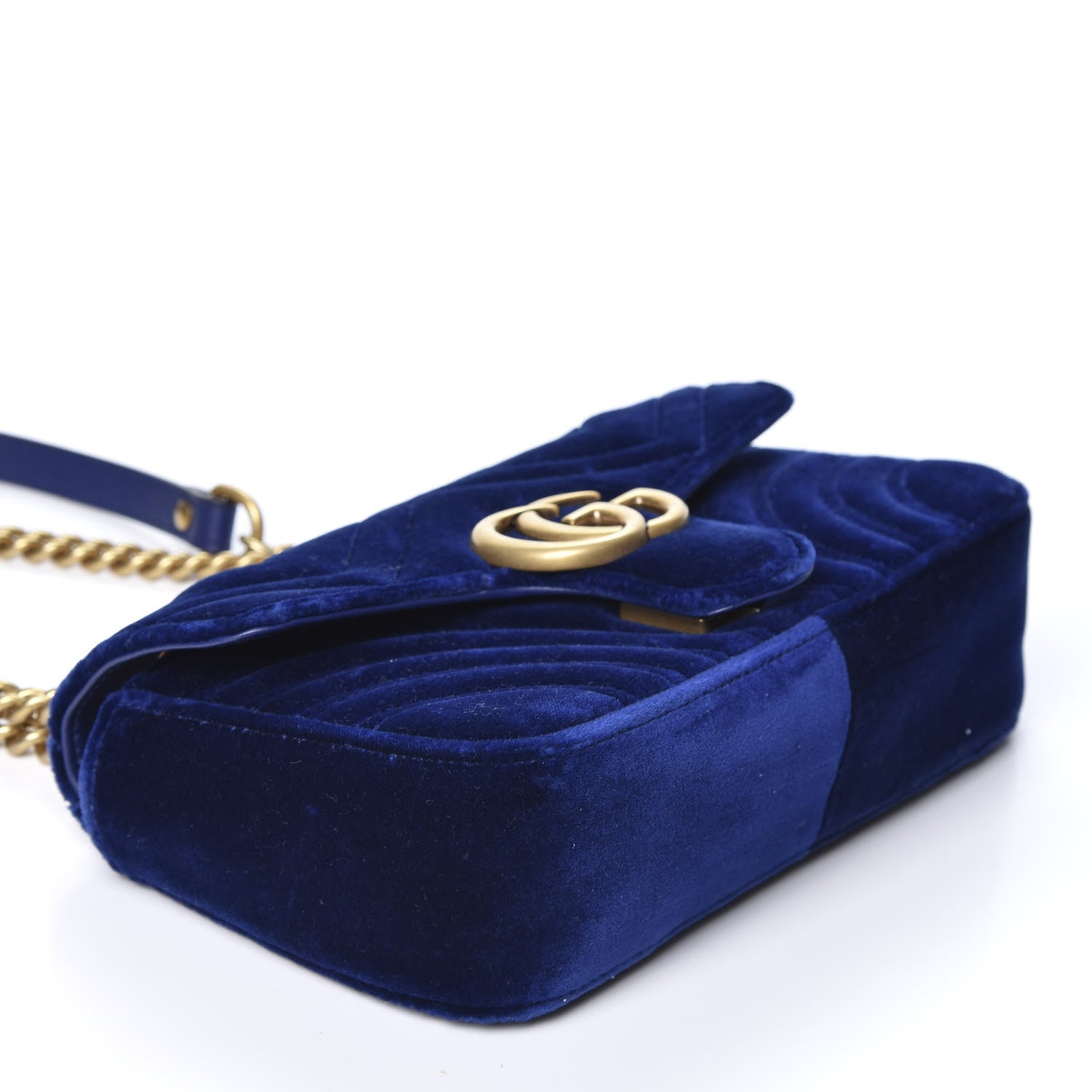 Gucci Velvet Matelasse Mini GG Marmont Shoulder Bag Cobalt Blue 3 of 9
