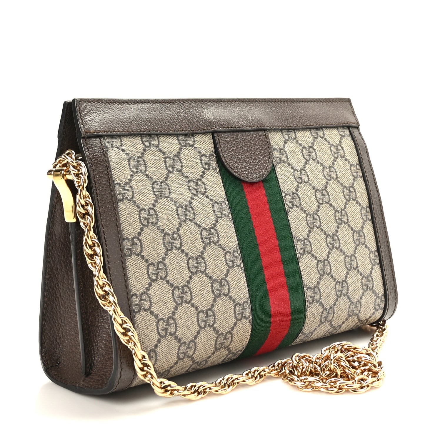 GG Supreme Monogram Web Small Ophidia Chain Shoulder Bag Brown